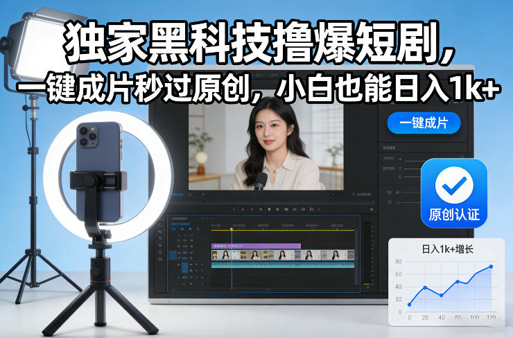 独家黑科技撸爆短剧，一键成片秒过原创，小白也能日入1k+【揭秘】-87创业网