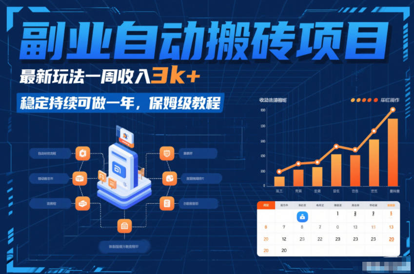 副业自动搬砖项目，最新玩法一周收入3k+，稳定持续可做一年，保姆级教程【揭秘】-87创业网