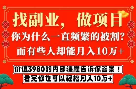 价值3980的网创内部课程，告诉你互联网创业月入10个W的秘密【揭秘】-87创业网