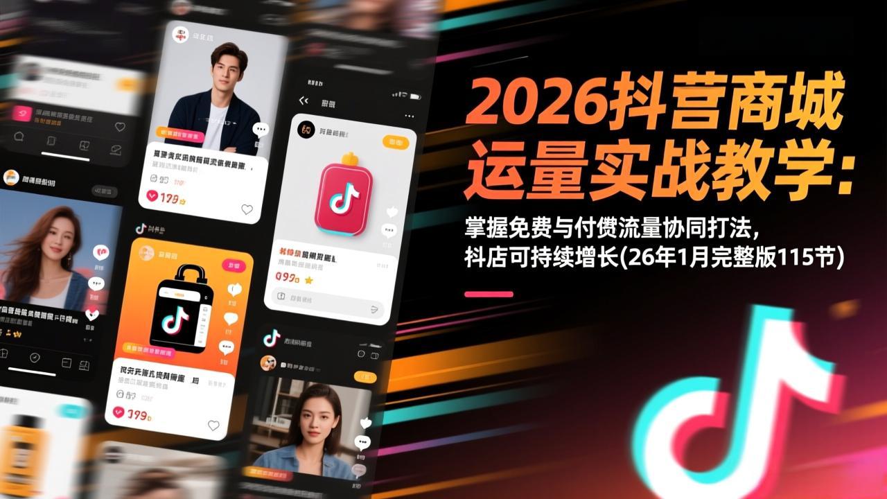 2026抖音商城运营实战教学：掌握免费与付费流量协同打法，抖店可持续增长(26年1月完整版115节-87创业网