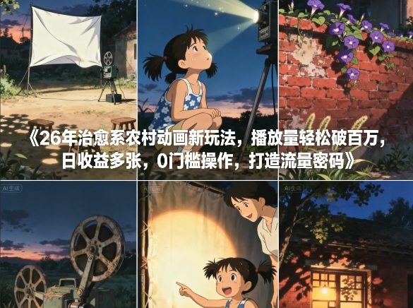 26年治愈系农村动画新玩法，播放量轻松破百万，日收益多张，0门槛操作，打造流量密码-87创业网