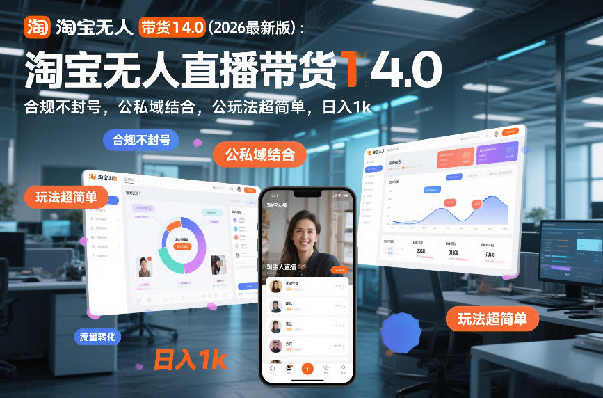 淘宝无人直播带货14.0(2026最新版)：合规不封号，公私域结合，玩法超简单，日入1k+【揭秘】-87创业网