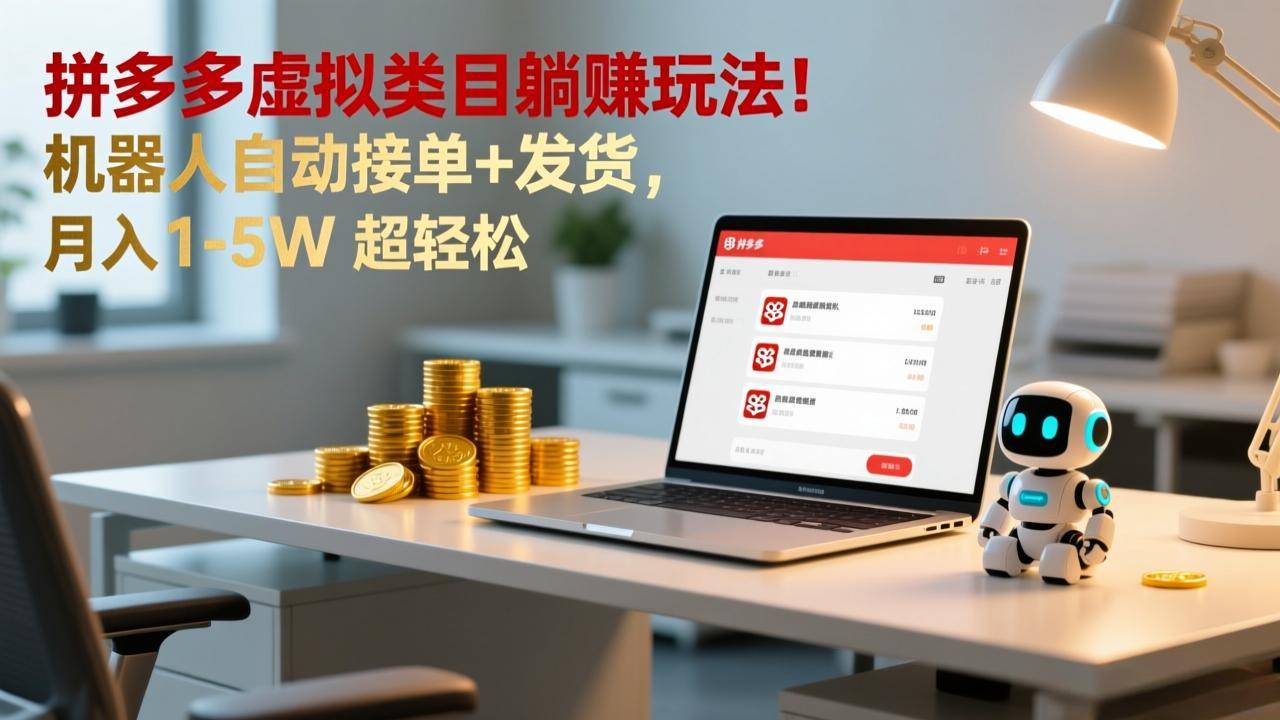 多多虚拟类目躺赚玩法！机器人自动接单+发货，月入 1-5W 超轻松-87创业网