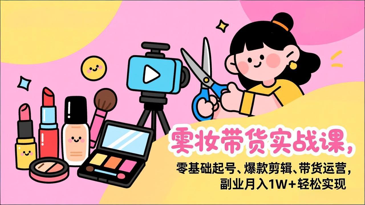 美妆带货实战课，零基础起号、爆款剪辑、带货运营，副业月入1W+轻松实现-87创业网