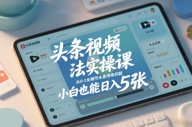 头条视频玩法实操课，从0-1全细节头条所有问题，小白也能日入5张-87创业网