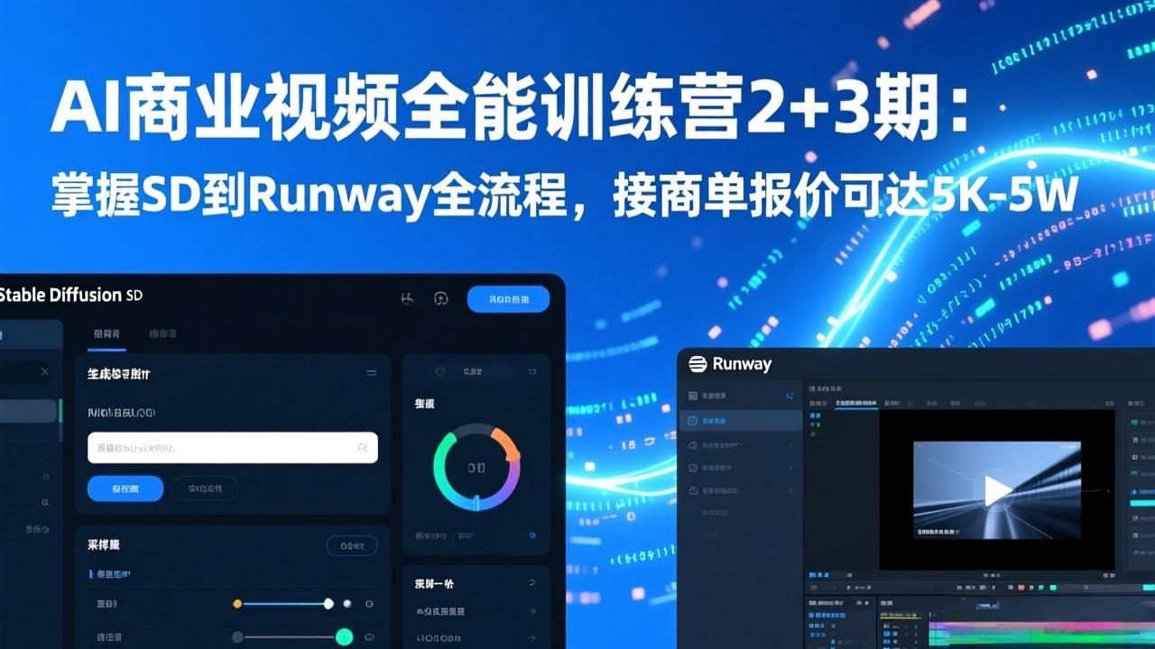 AI商业视频全能训练营2+3期：掌握SD到Runway全流程，接商单报价可达5K-5W-副业终点站