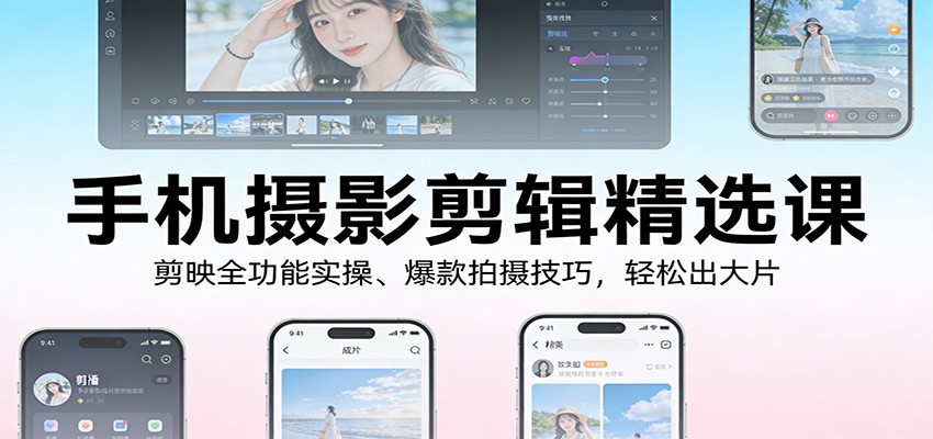 手机摄影剪辑精选课：剪映全功能实操、爆款拍摄技巧，轻松出大片-副业终点站
