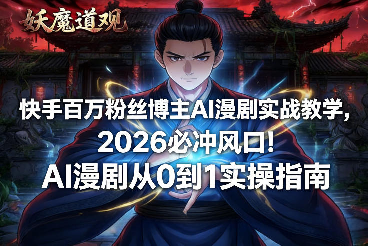 快手百万粉丝博主AI漫剧实战教学，2026必冲风口！AI漫剧从0到1实操指南-副业终点站