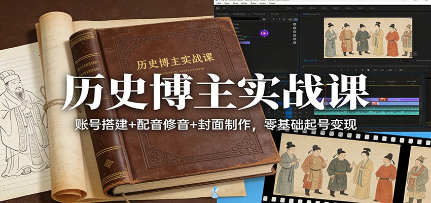 历史博主实战课：账号搭建+配音修音+封面制作，零基础起号变现-副业终点站