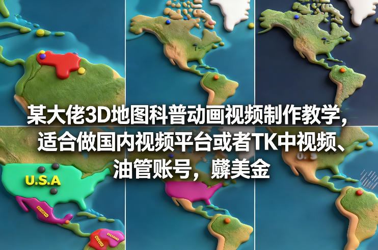 某大佬3D地图科普动画视频制作教学，适合做国内视频平台或者TK中视频、油管账号，賺美金-副业终点站