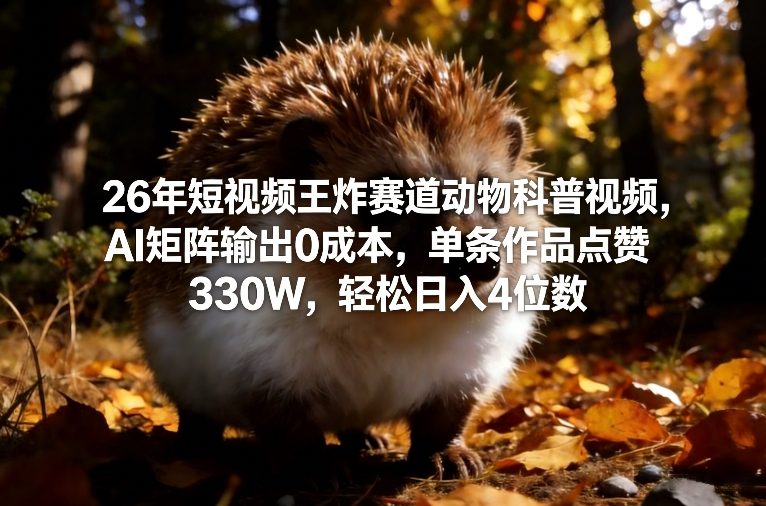 26年短视频王炸赛道动物科普视频，AI矩阵输出0成本，单条作品点赞330W，轻松日入4位数-副业终点站