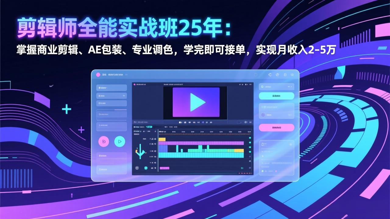 剪辑师全能实战班25年:掌握商业剪辑、AE包装、专业调色,学完即可接单,实现月收入2-5万-副业终点站