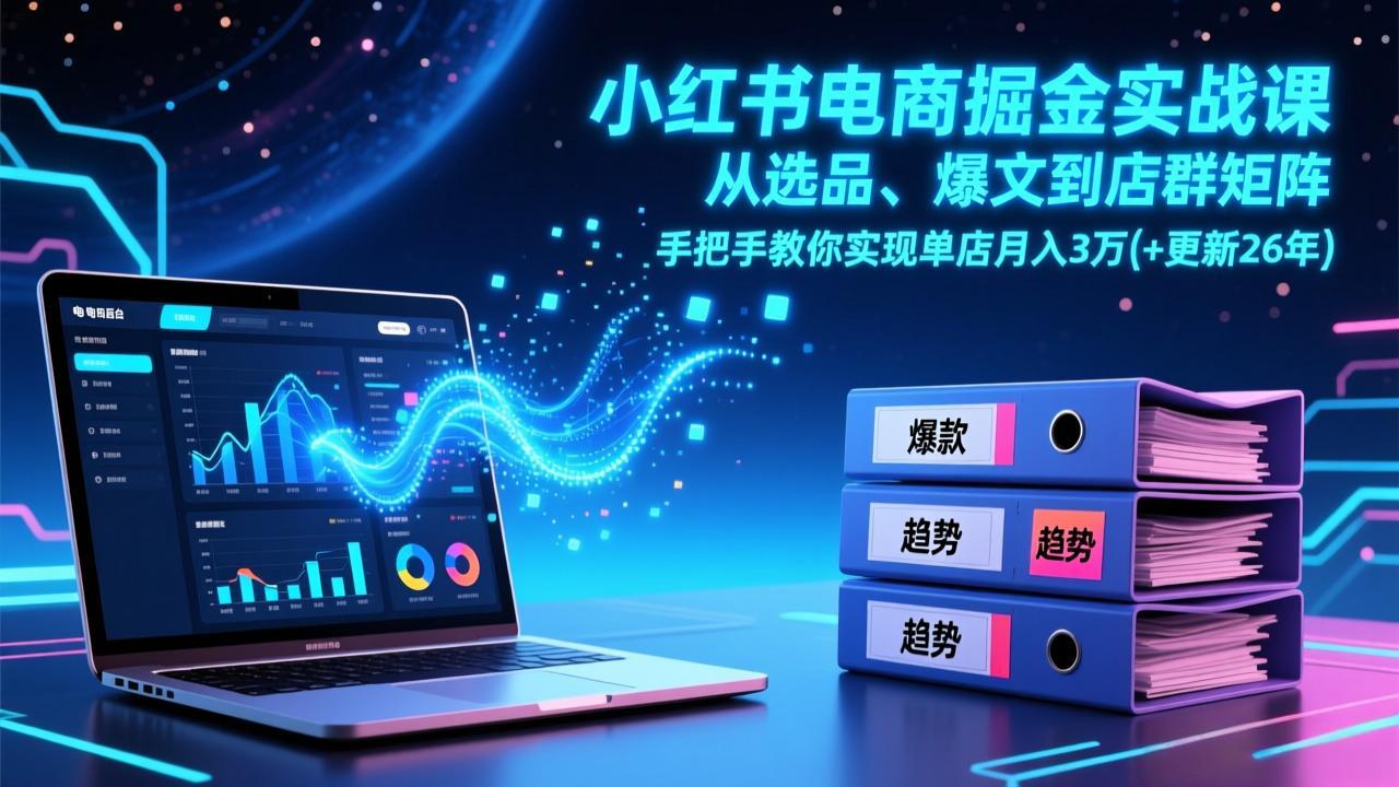 小红书电商掘金实战课，从选品、爆文到店群矩阵，手把手教你实现单店月入3万+(更新26年-副业终点站