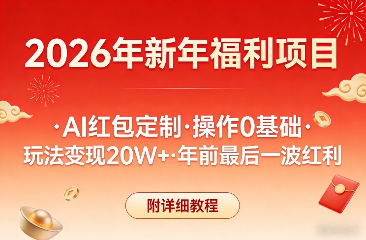新年福利项目，AI红包定制，操作0基础，玩法变现20W+年前最后一波红利，附详细教程-副业终点站