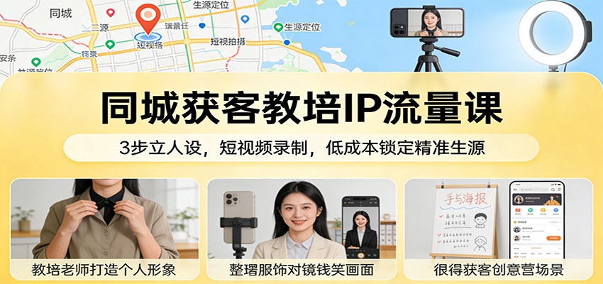 同城获客教培IP流量课：3步立人设，短视频录制，低成本锁定精准生源-副业终点站