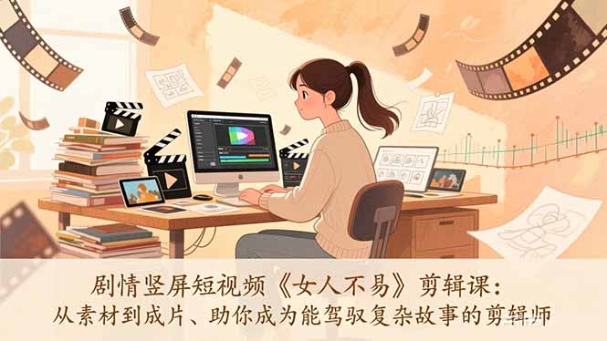 剧情竖屏短视频《女人不易》剪辑课：从素材到成片、助你成为能驾驭复杂故事的剪辑师-副业终点站