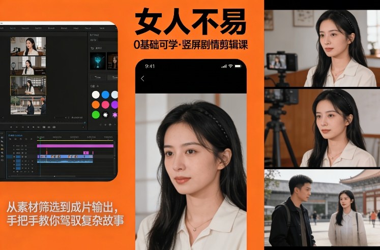 0基础可学！《女人不易》竖屏剧情剪辑课，从素材筛选到成片输出，手把手教你驾驭复杂故事-副业终点站