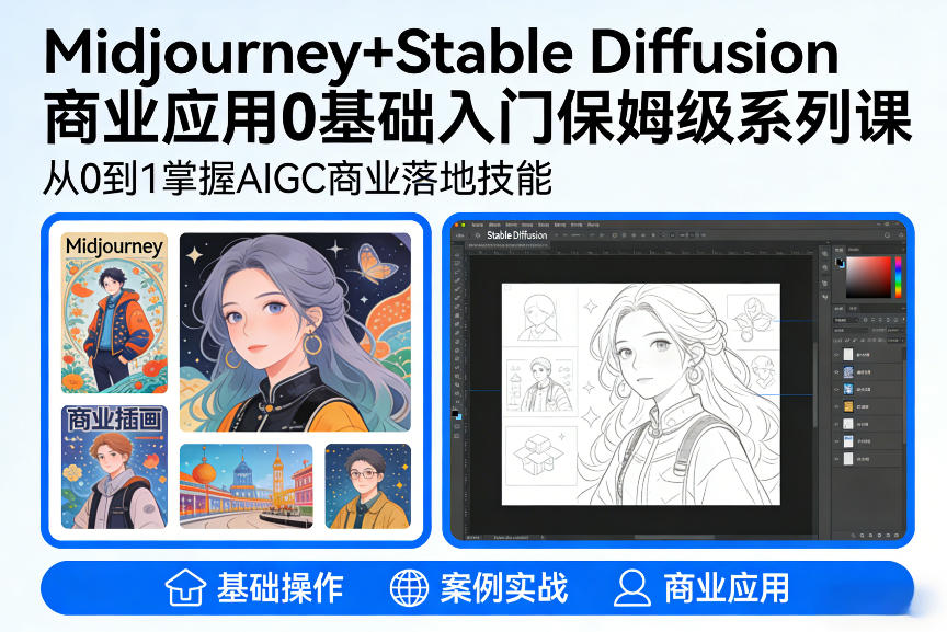 AIGC商业应用Midjourney+Stable Diffusion教程，0基础入门保姆级系列课-副业终点站