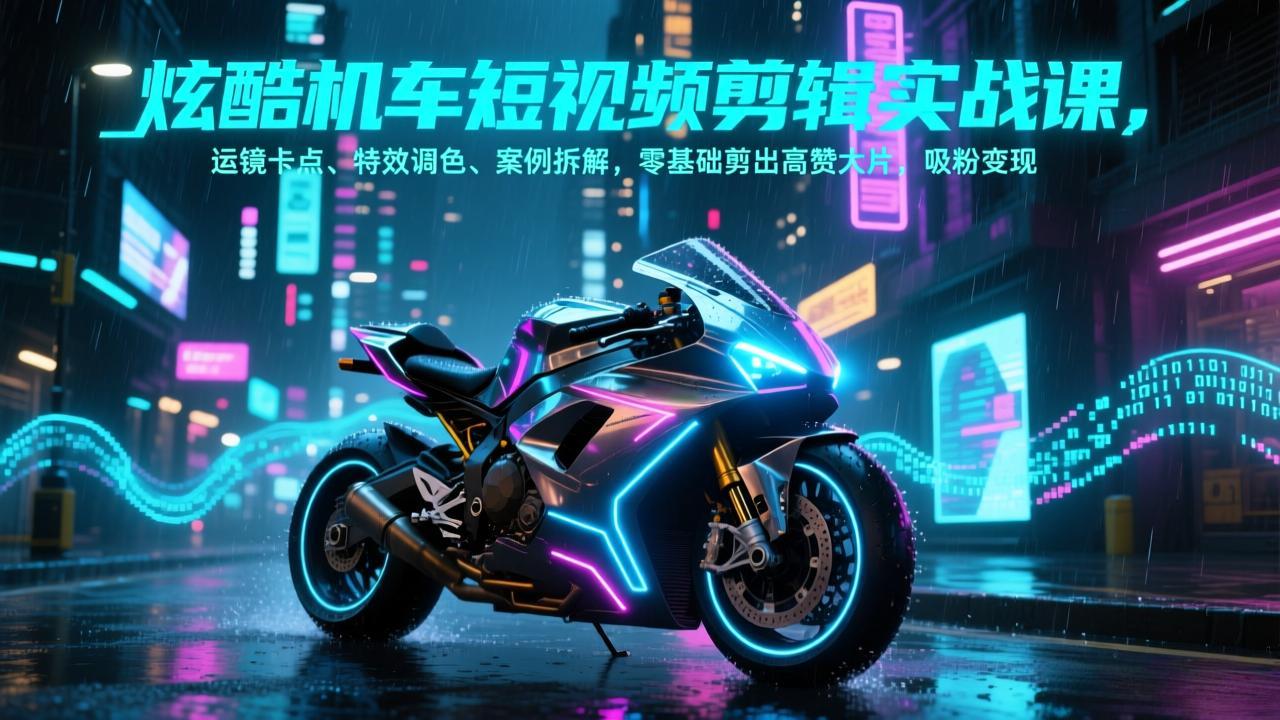 炫酷机车短视频剪辑实战课，运镜卡点、特效调色、案例拆解，零基础剪出高赞大片，吸粉变现-副业终点站