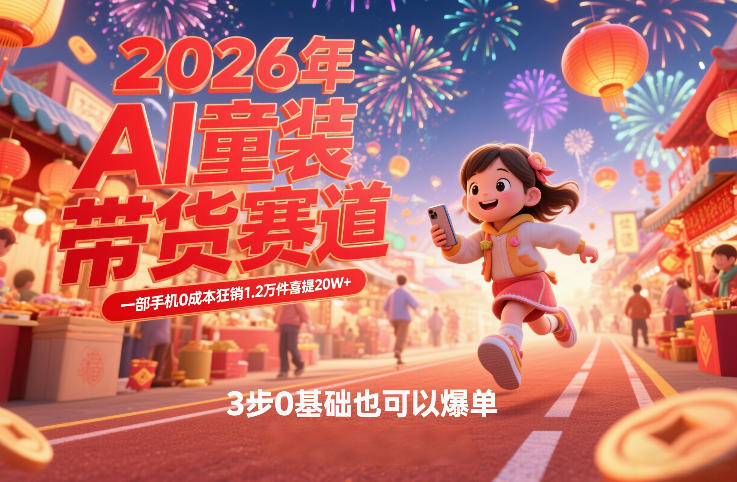 AI童装新春带货赛道，一部手机0成本狂销1.2万件喜提20W+，3步0基础也可以爆单-副业终点站