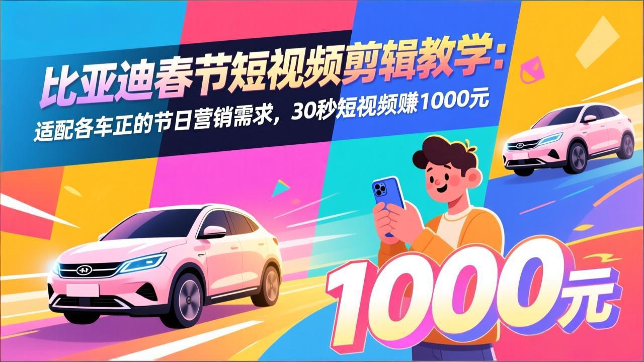 比亚迪春节短视频剪辑教学：适配各车企的节日营销需求，30秒短视频赚1000元-副业终点站