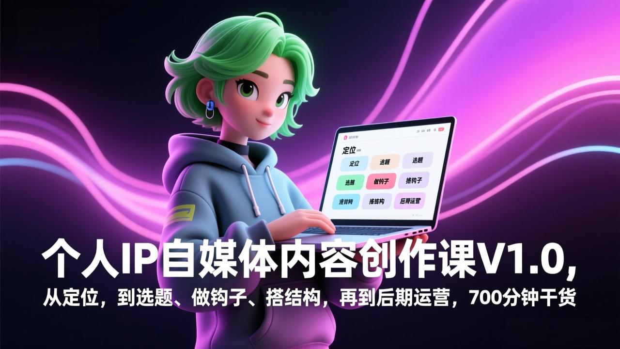 个人IP自媒体内容创作课V1.0，从定位，到选题、做钩子、搭结构，再到后期运营，700分钟干货-副业终点站