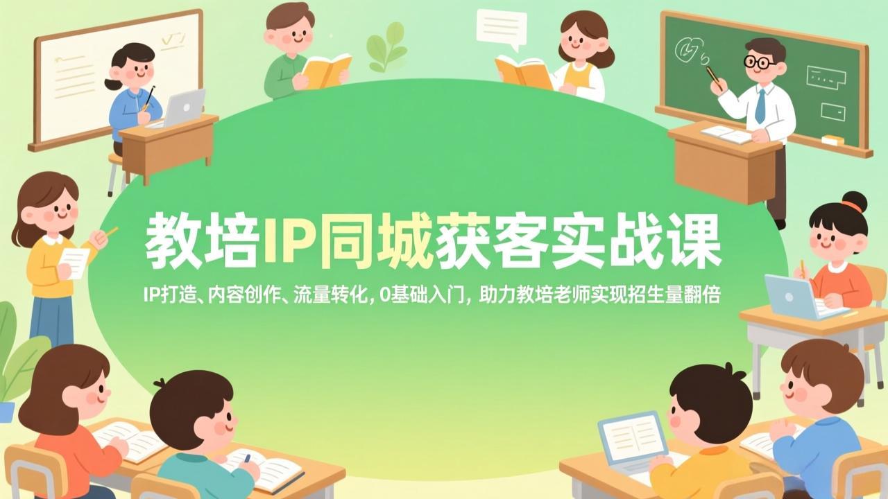 教培IP同城获客实战课，IP打造、内容创作、流量转化，0基础入门，助力教培老师实现招生量翻倍-副业终点站