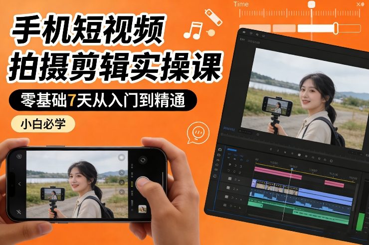 手机短视频拍摄剪辑实操课，零基础7天从入门到精通，小白必学-副业终点站