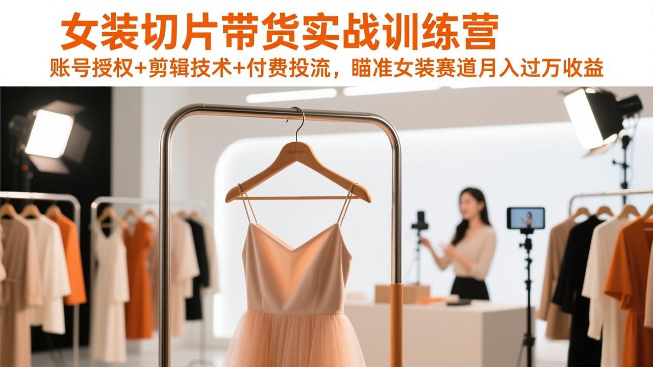 女装切片带货实战训练营，账号授权+剪辑技术+付费投流，瞄准女装赛道月入过万收益-副业终点站