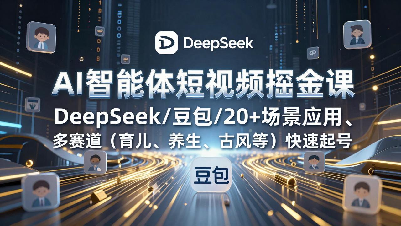 AI智能体短视频掘金课，DeepSeek/豆包/20+场景应用、多赛道(育儿、养生、古风等-副业终点站