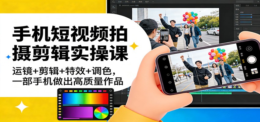 手机短视频拍摄剪辑实操课：运镜+剪辑+特效+调色，一部手机做出高质量作品-副业终点站