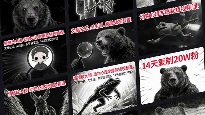 情绪放大镜-动物心理学爆款短视频课，文案公式、AI生图、多平台变现，14天复制20W粉-副业终点站