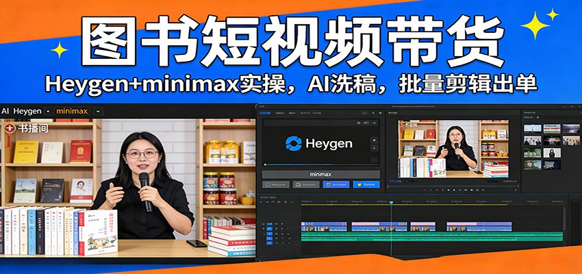 图书短视频带货：Heygen+minimax实操，AI洗稿 ，批量剪辑出单-副业终点站