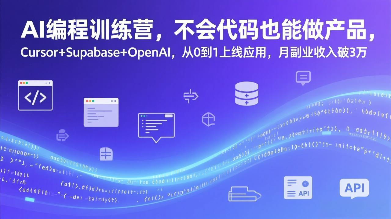 AI编程训练营，不会代码也能做产品，Cursor+Supabase+OpenAI，从0到1上线应用，月副业收入破3万-副业终点站