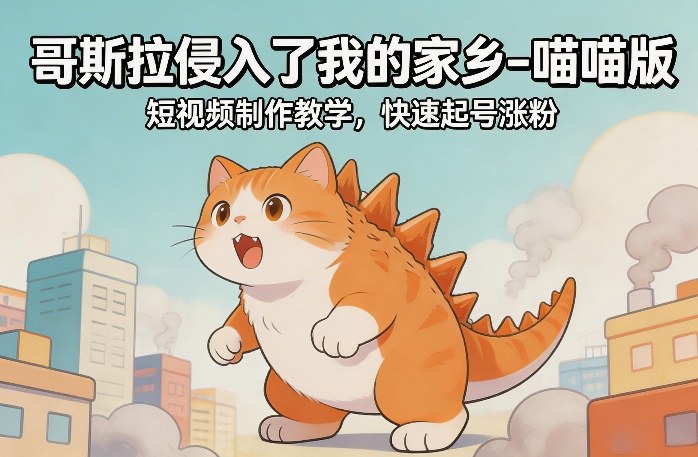 哥斯拉侵入了我的家乡–喵喵版短视频制作教学，快速起号涨粉-副业终点站