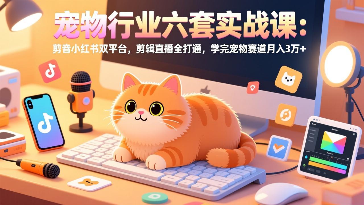 宠物行业六套实战课:抖音小红书双平台,剪辑直播全打通,学完宠物赛道月入3万+-副业终点站