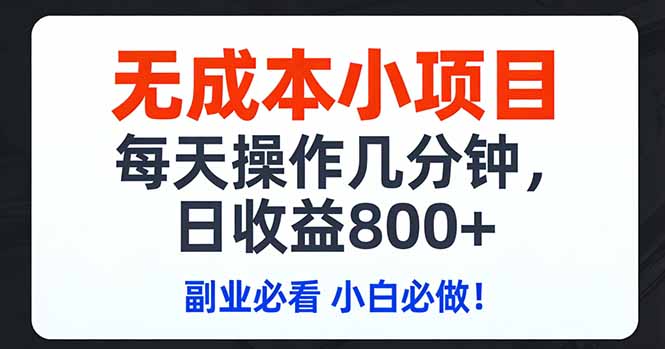 无成本小项目,每天操作几分钟,日收益800+ 副业必看 小白必做!-副业终点站