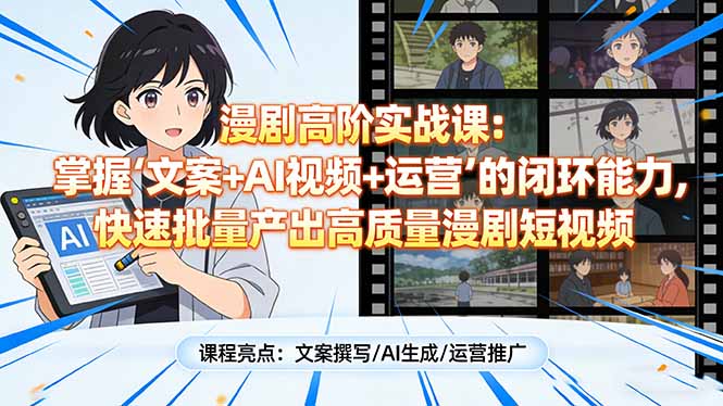 漫剧高阶实战课:掌握“文案+AI视频+运营”的闭环能力,快速批量产出高质量漫剧短视频-副业终点站