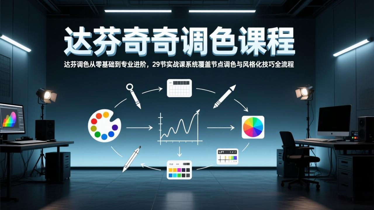 达芬奇调色从零基础到专业进阶,29节实战课系统覆盖节点调色与风格化技巧全流程-副业终点站