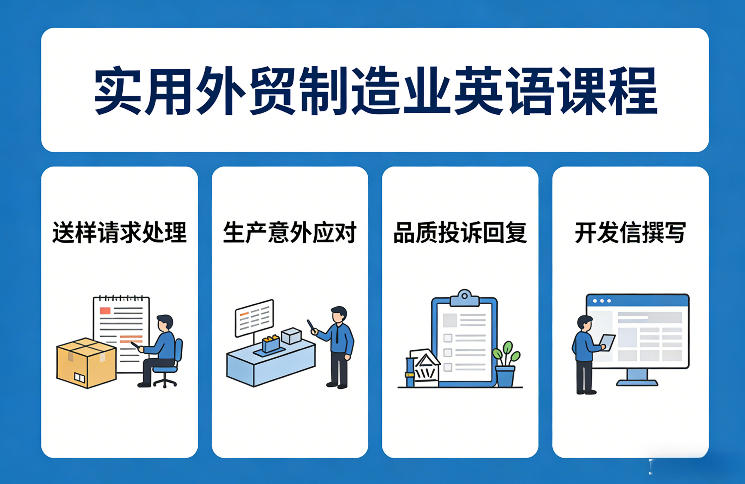 实用外贸制造业英语课程，教你专业处理送样请求、应对生产意外、回复品质投诉、撰写开发信等-副业终点站
