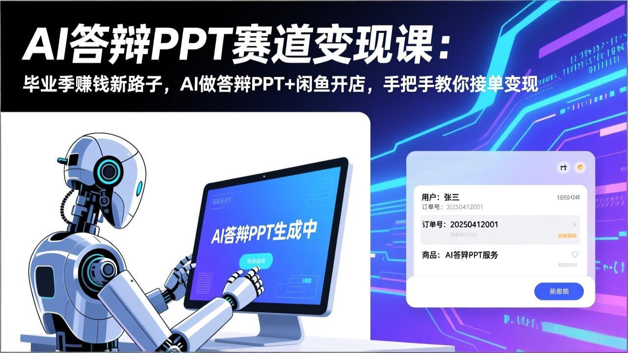 AI答辩PPT赛道变现课：毕业季赚钱新路子，AI做答辩PPT+闲鱼开店，手把手教你接单变现-副业终点站