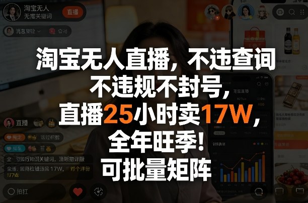 淘宝无人直播，不违规不封号，直播25小时卖17W，全年旺季！可批量矩阵【揭秘】-副业终点站