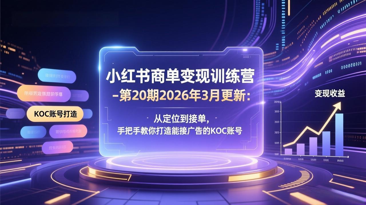 小红书商单变现训练营-第20期26年3月更新：从定位到接单，手把手教你打造能接广告的KOC账号-副业终点站