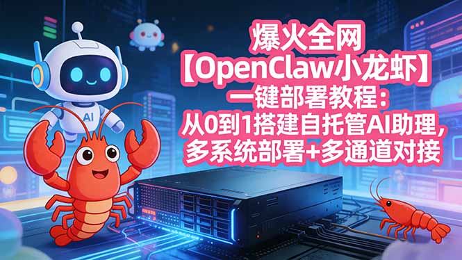 爆火全网【OpenClaw 小龙虾】一键部署教程：从0到1搭建自托管AI助理，多系统部署+多通道对接-副业终点站