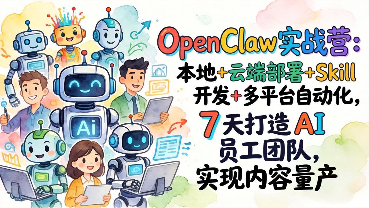OpenClaw实战营：本地+云端部署+Skill开发+多平台自动化，7 天打造 AI 员工团队，实现内容量产-副业终点站