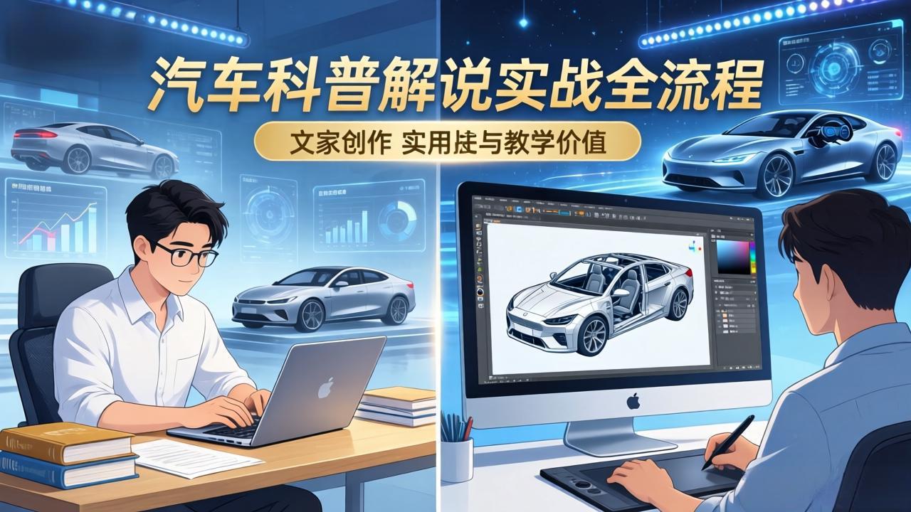 抖音汽车科普解说实战：文案+动画+画面处理+去水印全流程，打造专业汽车科普视频-副业终点站