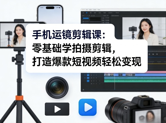 手机运镜剪辑课：零基础学拍摄剪辑，打造爆款短视频轻松变现-副业终点站