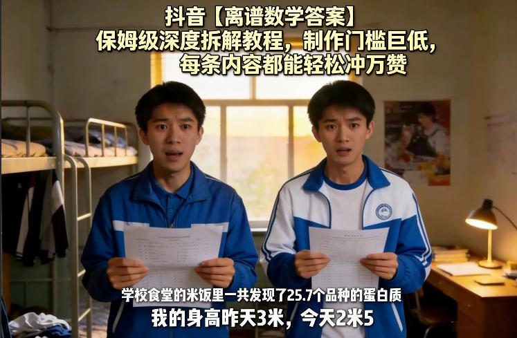 抖音【离谱数学答案】保姆级深度拆解教程，制作门槛巨低，每条内容都能轻松冲万赞，附详细步骤-副业终点站