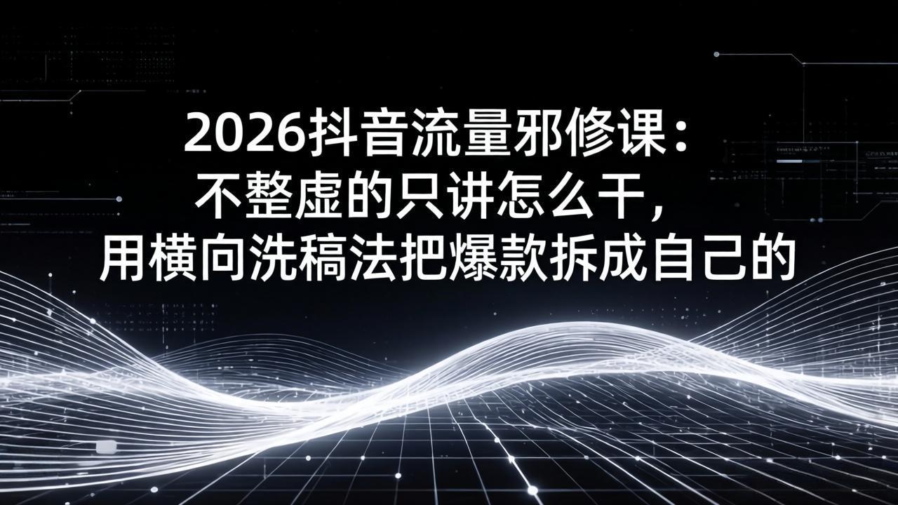 2026抖音流量邪修课:不整虚的只讲怎么干,用横向洗稿法把爆款拆成自己的-副业终点站