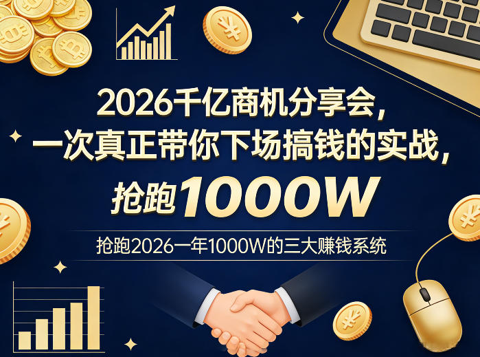 2026千亿商机分享会,一次真正带你下场搞钱的实战,抢跑2026一年1000W的三大賺钱系统-副业终点站